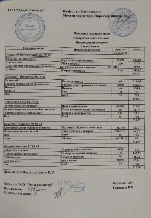 Ас мәзірі.