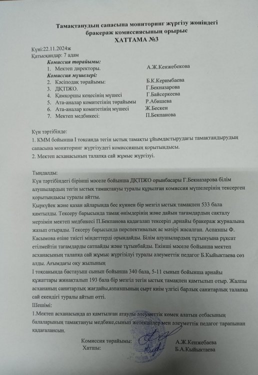 2024 жылдың қараша айының бракераждық бақылау