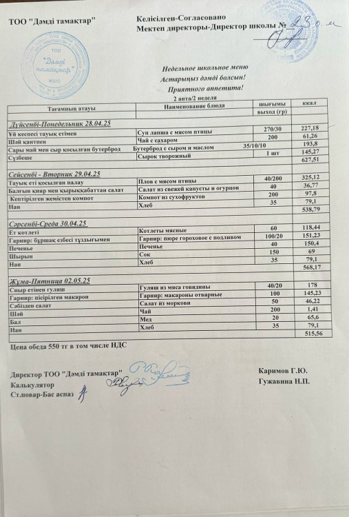 Апта менюі
